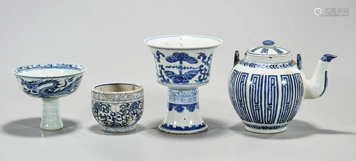 Group of Four Chinese Blue and White Porcelains