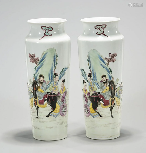 Pair Chinese Enameled Porcelain Vases