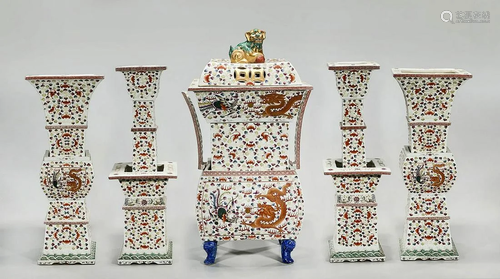 Group of Five Chinese Enameled Porcelain Garniture …