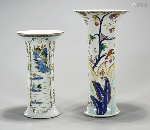 Two Tall Chinese Enameled Porcelain Vases