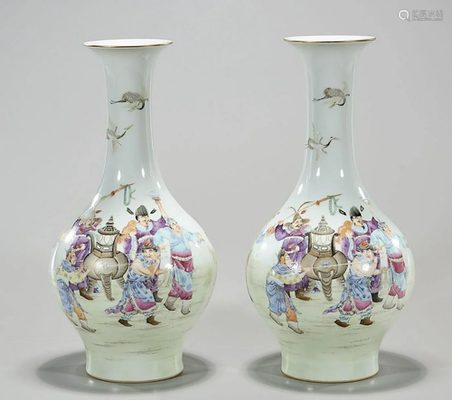 Pair Chinese Enameled Porcelain Vases