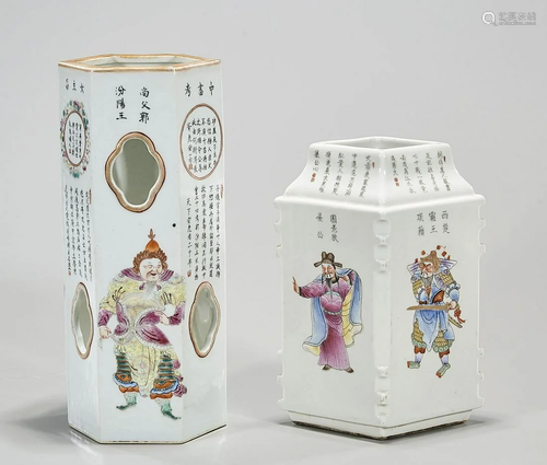 Two Chinese Four Faceted Porcelain Objects