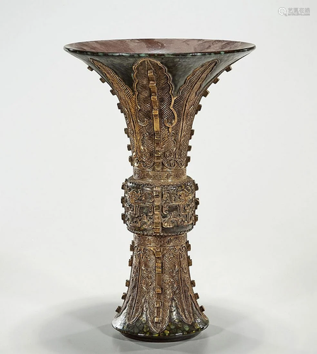 Chinese Gilt-Decorated Porcelain Gu-Form Vase