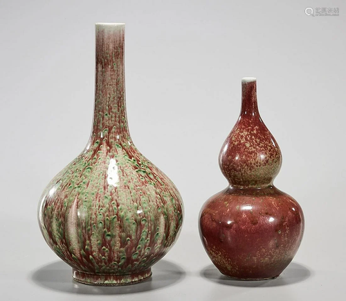 Two Chinese Peach Blossom Glazed Vases