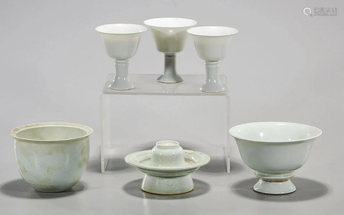 Group of Six Chinese Qingbai Glazed Porcelains