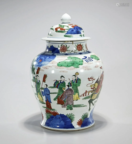 Large Chinese Enameled Porcelain Covered Jar