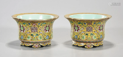 Pair Chinese Enameled Porcelain Flower Pots