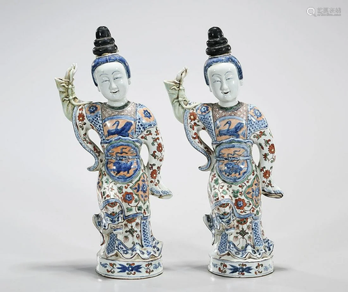 Pair Chinese Enameled Porcelain Figural Vases