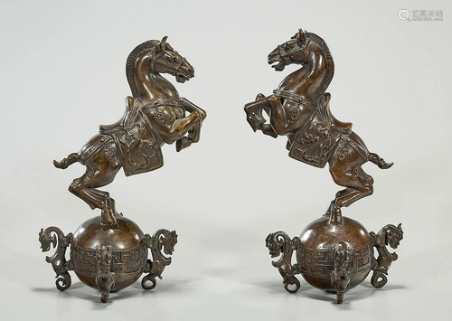 Pair Decorative Chinese Bronze Horses