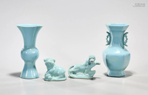 Group of Four Chinese Ruyao-Style Porcelains