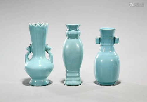 Group of Three Chinese Ruyao-Style Porcelain Vases