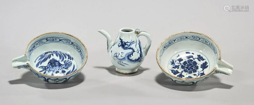 Group of Three Chinese Blue and White Porcelains