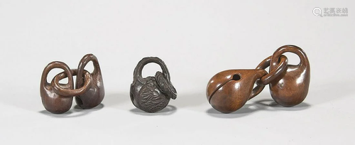 Three Antique Wood Netsuke