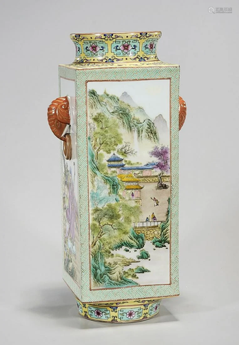 Chinese Enameled Porcelain Square Form Vase