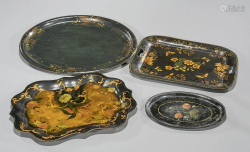 Group of Vintage Hand-Painted Serving Trays