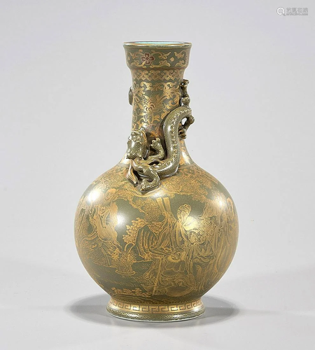 Chinese Tea Dust Glazed & Gilt Porcelain Vase