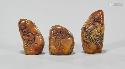 Group of Three Chinese Carved Shoushan Seals