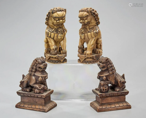 Two Pair Composite Miniature Lion Sculptures