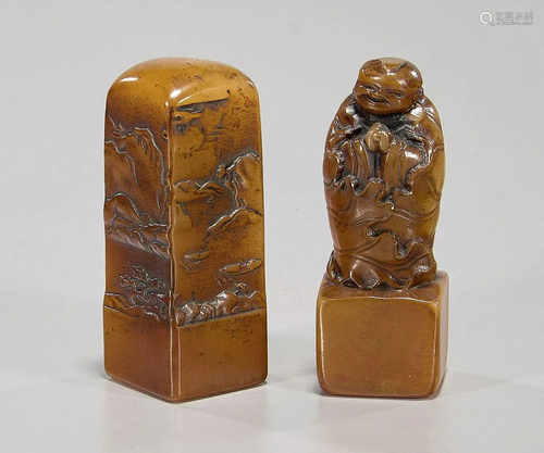 Two Chinese Carved Shoushan Seals