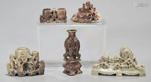 Group of Five Chinese Soapstone Carvings