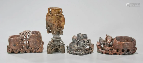 Group of Four Chinese Carved Soapstone Vases