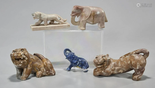 Group of Five Chinese Hardstone Carved Animal Fig…