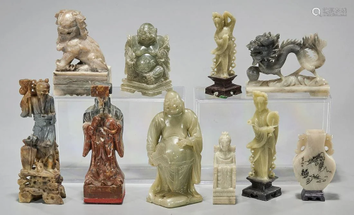 Group of Ten Chinese Various Hardstone Carvings