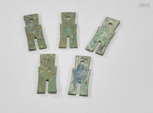 Five Chinese Bronze Money Pieces