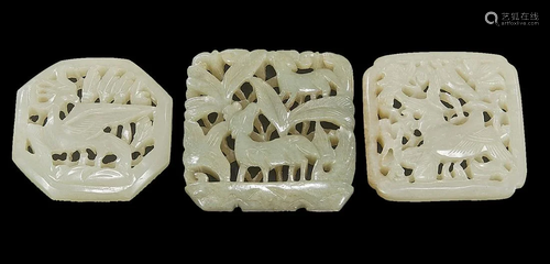 Three Chinese Carved Celadon Jade Plaques