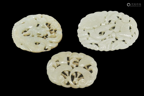 Three Chinese Carved Celadon Jade Plaques