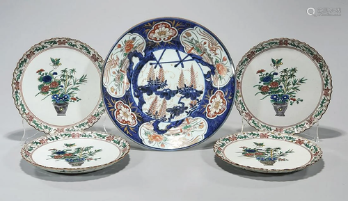 Group of Five Antique Japanese Imari Porcelain Dishes