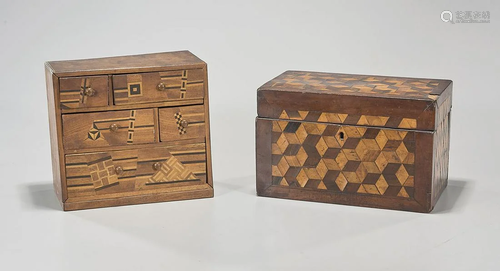 Two Antique Marquetry Miniature Chests