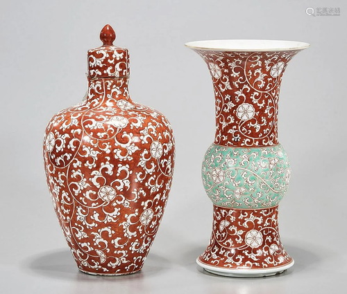 Two Chinese Coral Red Porcelains