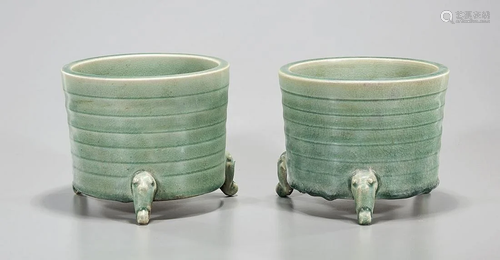 Pair Chinese Celadon Glazed Censers