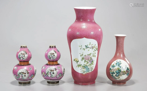 Group of Four Chinese Peach Glazed Vases