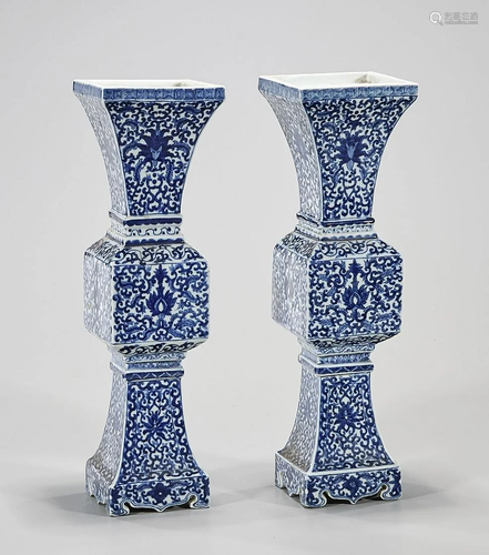 Pair Chinese Blue and White Porcelain Four Faceted …