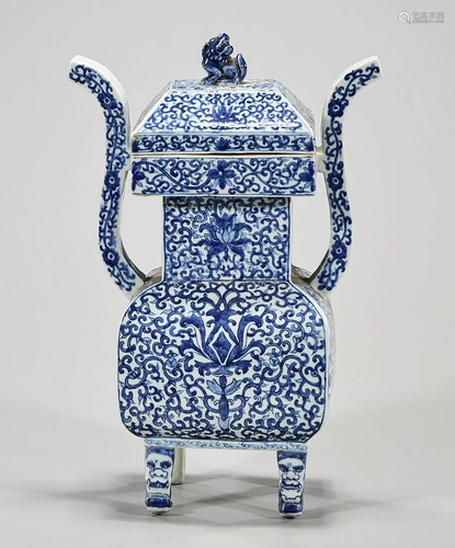 Chinese Blue & White Porcelain Covered Censer