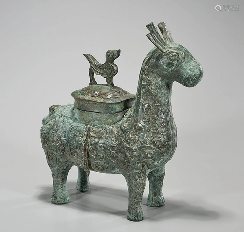 Chinese Archaistic Bronze Animal Form Covered …