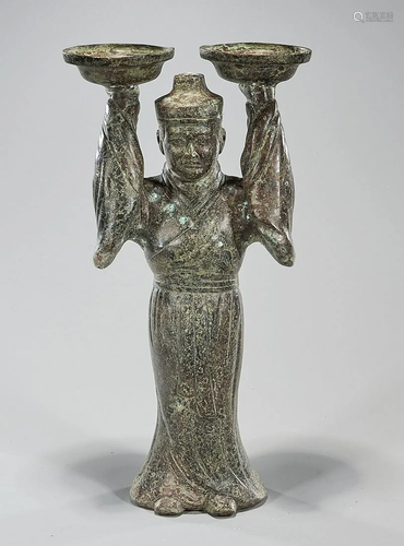 Chinese Archaistic Bronze Figural Form Candle H…