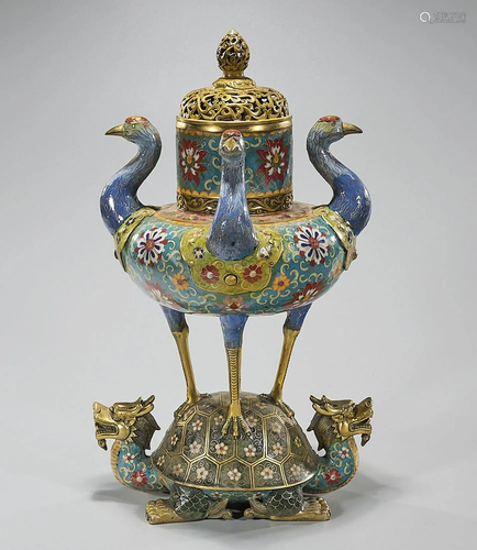 Chinese Elaborate Cloisonne Covered Censer