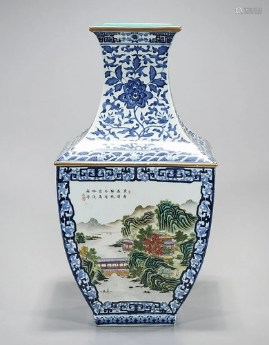 Chinese Four Faceted Porcelain Vase