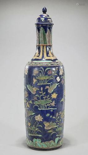 Chinese Tall Enameled Metal Vase