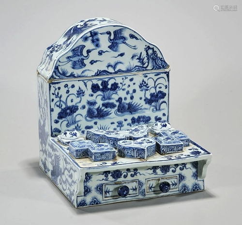 Chinese Blue and White Porcelain Tabletop Calligraphy