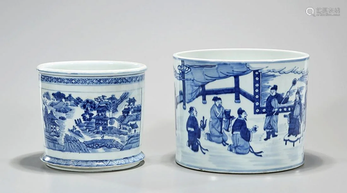 Two Chinese Blue and White Porcelain Brush Washers