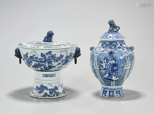 Two Chinese Blue and White Porcelain Covered Vessels