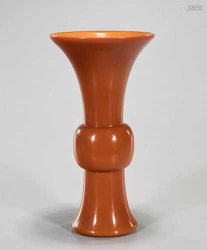 Chinese Orange Glazed Gu Form Vase