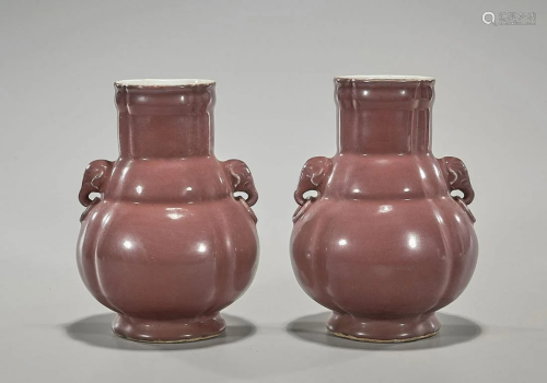 Pair of Chinese Qianlong-Style Red Glazed Va…