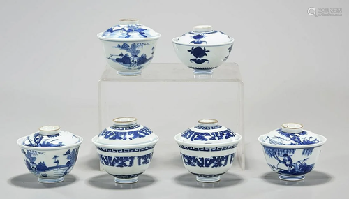 Group of Six Chinese Blue and White Porcelain Bowls