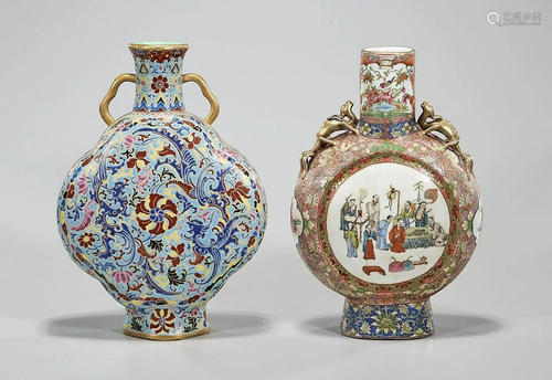 Two Chinese Enameled Porcelain Moon Flasks