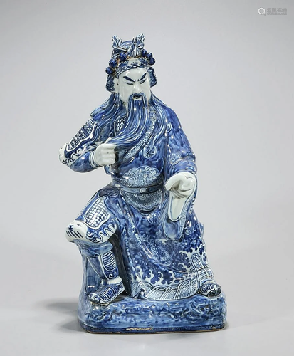 Chinese Blue and White Porcelain Figure of Guandi